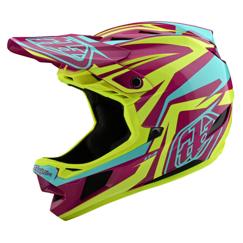 Colorful motocross helmet with a white background