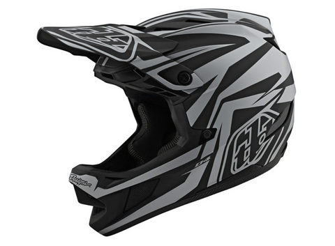 Black and gray motocross helmet with brand logo on a white background