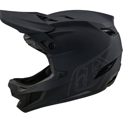 Black motorcycle helmet with a brand logo on a white background