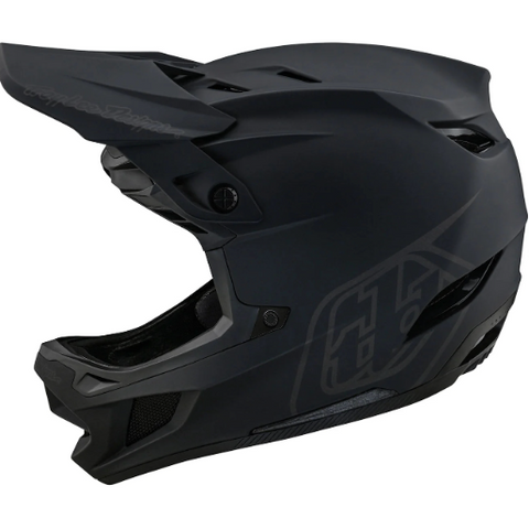 Black motorcycle helmet with a brand logo on a white background
