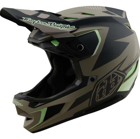 Moto helmet with Troy Lee Designs branding on a white background