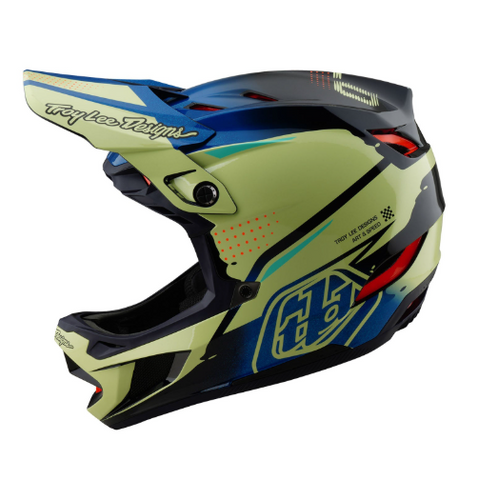 Motocross helmet with Troy Lee Designs branding on a white background
