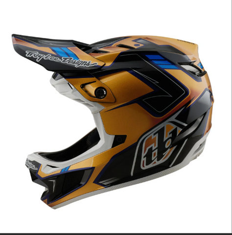 Motocross helmet with Troy Lee Designs branding on a white background