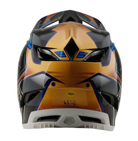Motorcycle helmet with a unique design on a white background
