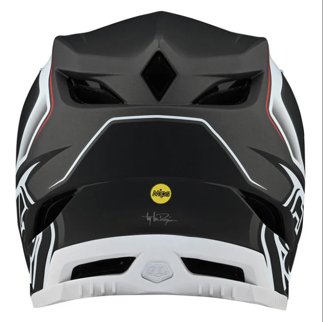 Black and white helmet with a visible brand logo on a white background