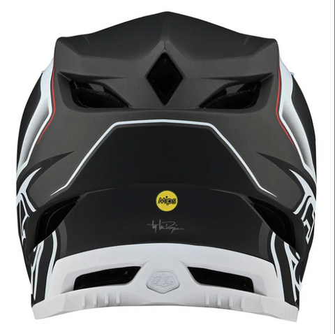 Black and white helmet with a visible brand logo on a white background