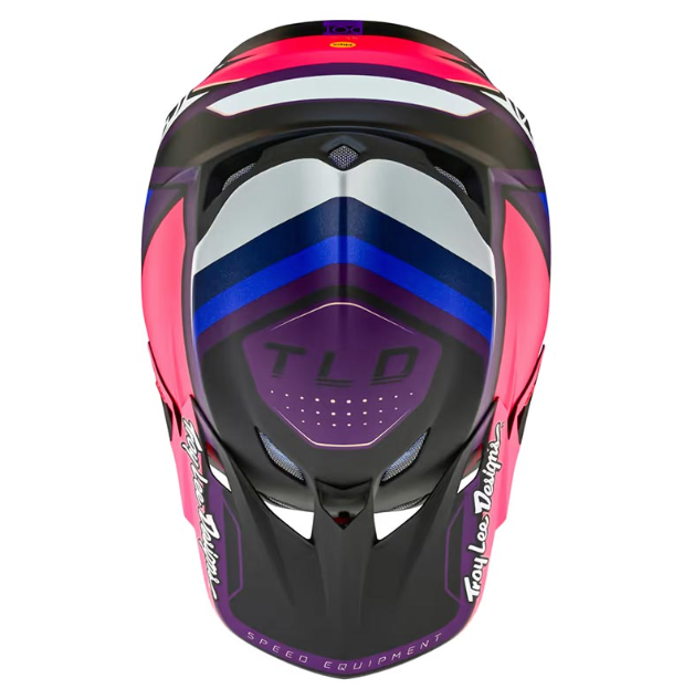 Colorful motocross helmet with 'TLD' branding on a white background