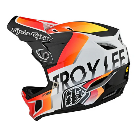Troy Lee Designs motorcycle helmet with colorful design on a white background