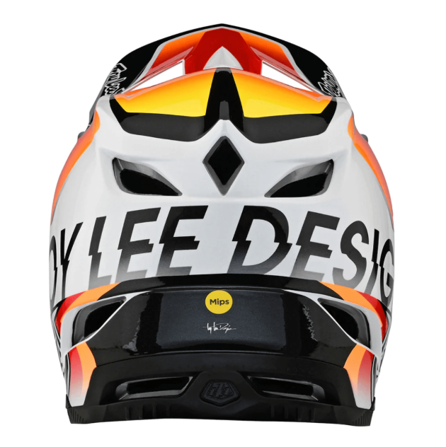 Motorcycle helmet with 'Dye Lee Designs' branding on a white background