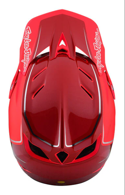 Red motorcycle helmet with a white logo on a white background
