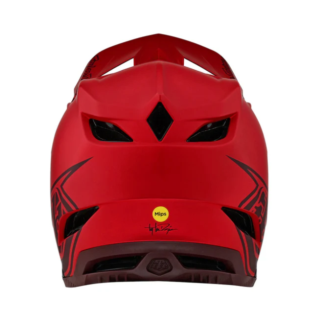 Red helmet with black accents on a white background