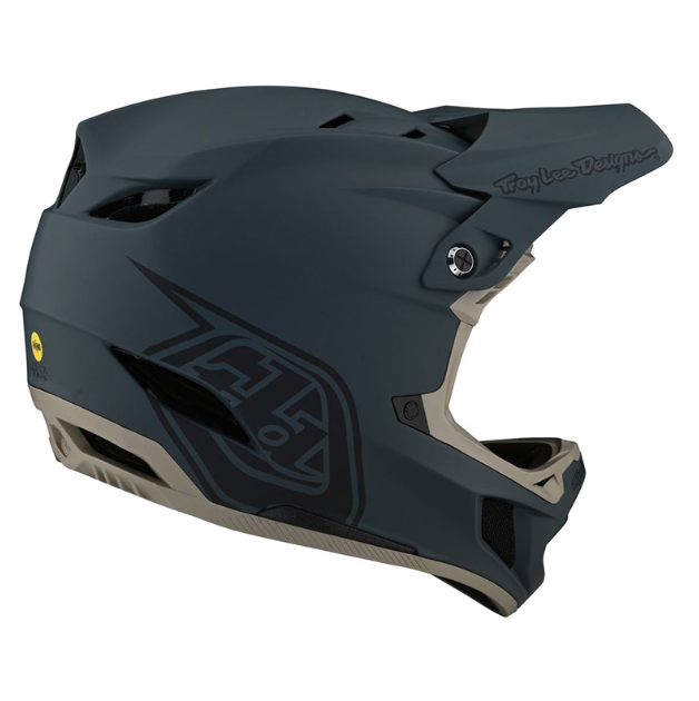 Dark gray helmet with brand logo on a white background