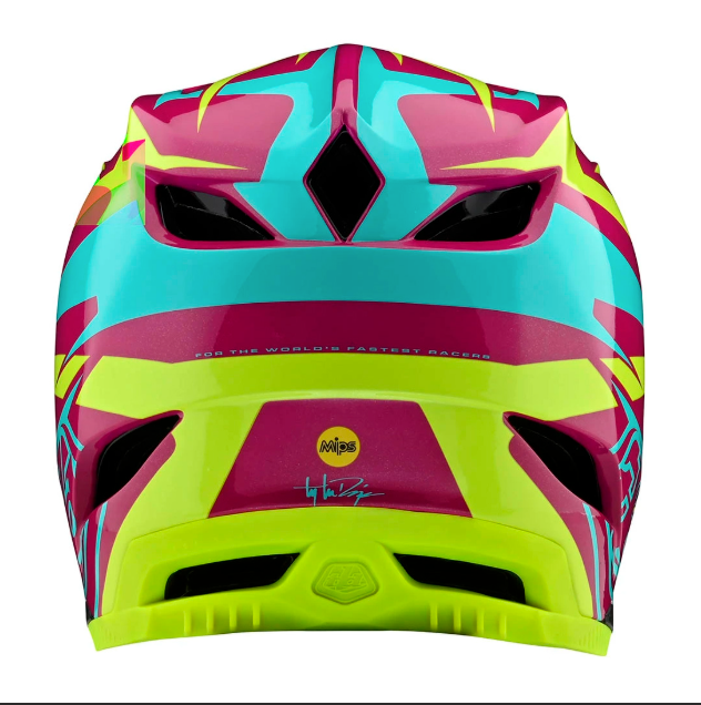 Colorful motorcycle helmet with a vibrant design on a white background