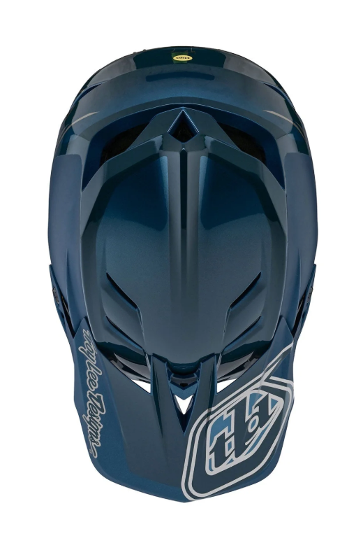 Blue motocross helmet with Troy Lee Designs logo on a white background