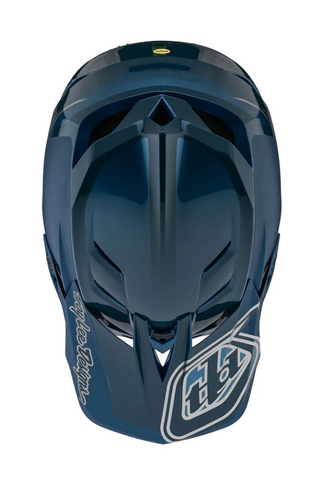 Blue motocross helmet with Troy Lee Designs logo on a white background
