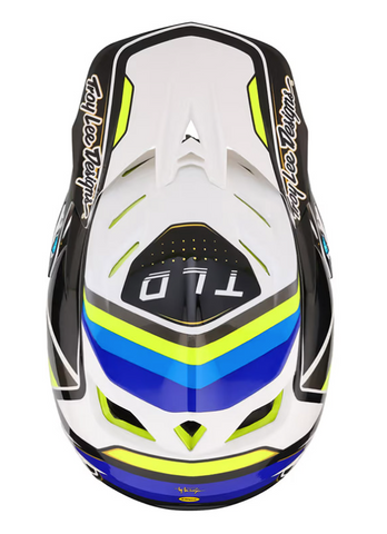 Motocross helmet with colorful design on a white background