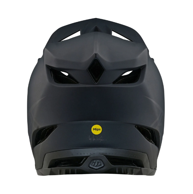 Black helmet with a visible brand logo on a white background